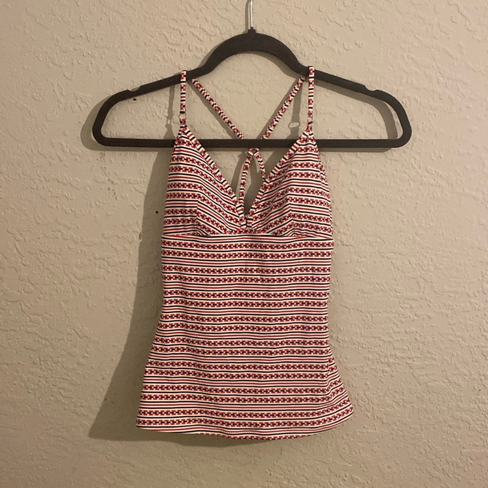 Athleta Swim Tank Size Small Red White Navy Fully Lined